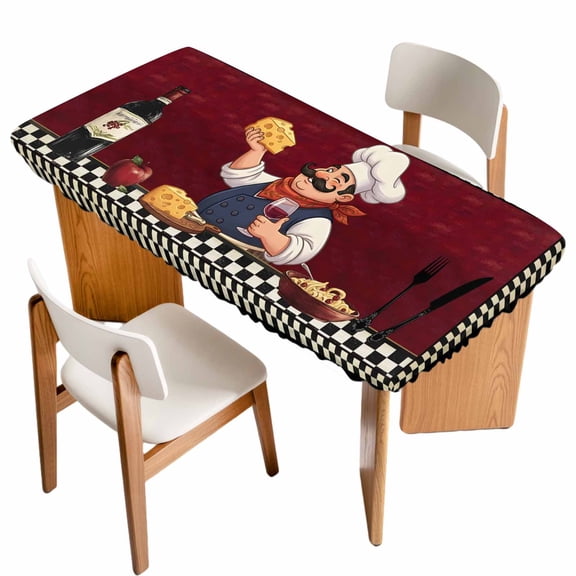 Fitted Tablecloth for 3 ft Rectangle Tables Kitchen Chef Table Cover with Elastic Edge Red Wine Cheese Bistro Buffalo Plaid Waterproof Table Clothes for Patio Garden Dinner Party Picnic Decor