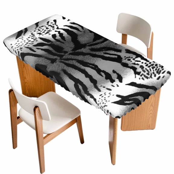 Fitted Tablecloth for 3 ft Rectangle Tables Leopard Stripes Table Cover with Elastic Edge Black Animal Fur Print Waterproof Table Clothes for Patio Garden Dinner Party Picnic Indoor Outdoor Decor