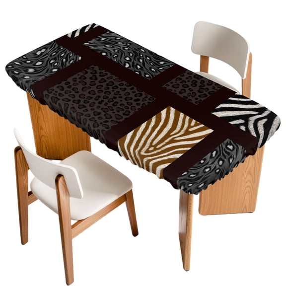 Fitted Tablecloth for 3 ft Rectangle Tables Leopard Zebra Print Table Cover with Elastic Edge Animal Fur Stripes Waterproof Table Clothes for Patio Garden Dinner Party Picnic Indoor Outdoor Decor