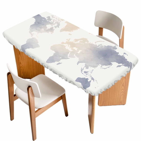 Fitted Tablecloth for 3 ft Rectangle Tables Maps Of The World Table Cover with Elastic Edge Earth Tourism Waterproof Table Clothes for Patio Garden Dinner Party Picnic Indoor Outdoor Decor