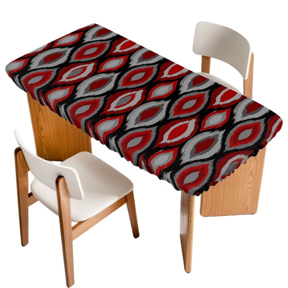 Fitted Tablecloth for 3 ft Rectangle Tables Modern Diamond Pattern Table Cover with Elastic Edge Red Geometric Lines Waterproof Table Clothes for Patio Garden Dinner Party Picnic Indoor Outdoor Decor