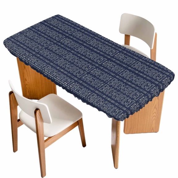 Fitted Tablecloth for 3 ft Rectangle Tables Navy Blue Stripes Grain Table Cover with Elastic Edge Solid Color Waterproof Table Clothes for Patio Garden Dinner Party Picnic Indoor Outdoor Decor