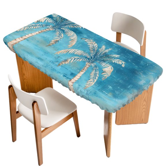 Fitted Tablecloth for 3 ft Rectangle Tables Peacock Blue Palm Tree Table Cover with Elastic Edge Summer Tropical Jungle Waterproof Table Clothes for Patio Garden Dinner Party Picnic Decor