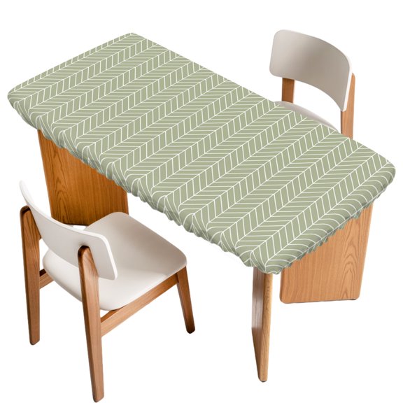 Fitted Tablecloth for 3 ft Rectangle Tables Sage Green Chevron Stripes Table Cover with Elastic Edge Modern Geometric Texture Waterproof Table Clothes for Patio Garden Dinner Party Picnic Decor