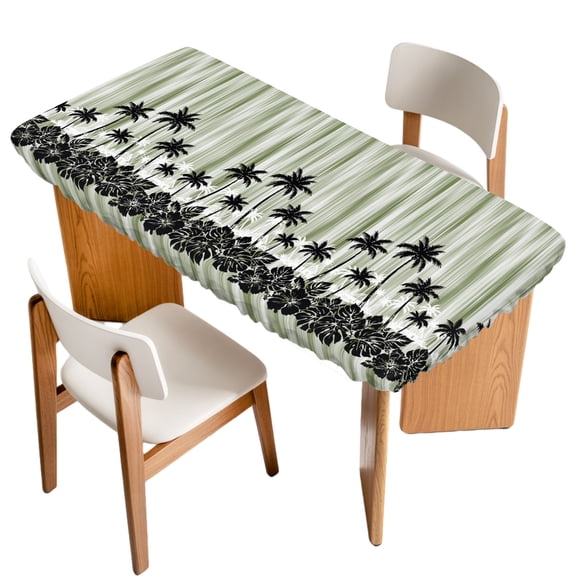 Fitted Tablecloth for 3 ft Rectangle Tables Sage Green Palm Tree Table Cover with Elastic Edge Tropical Jungle Forest Waterproof Table Clothes for Patio Garden Dinner Party Picnic Decor
