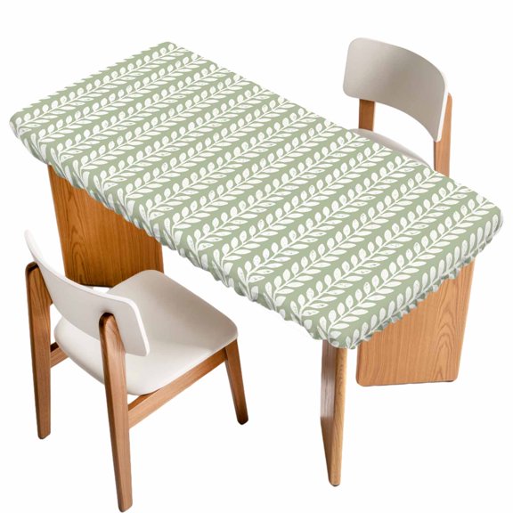 Fitted Tablecloth for 3 ft Rectangle Tables Sage Green Pinstripes Table Cover with Elastic Edge Woven Denim Striped Waterproof Table Clothes for Patio Garden Dinner Party Picnic Indoor Outdoor Decor