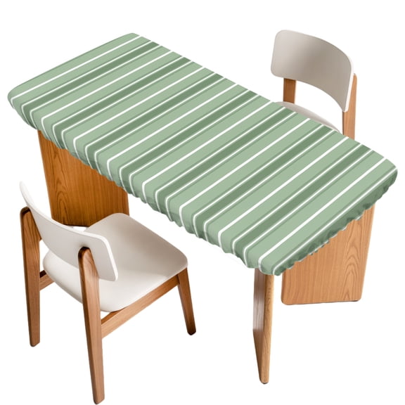 Fitted Tablecloth for 3 ft Rectangle Tables Sage Green Stripes Table Cover with Elastic Edge Parallel Vertical Lines Waterproof Table Clothes for Patio Garden Dinner Party Picnic Decor