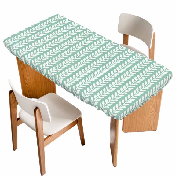 Fitted Tablecloth for 3 ft Rectangle Tables Teal Green Pinstripes Table Cover with Elastic Edge Woven Denim Striped Waterproof Table Clothes for Patio Garden Dinner Party Picnic Indoor Outdoor Decor