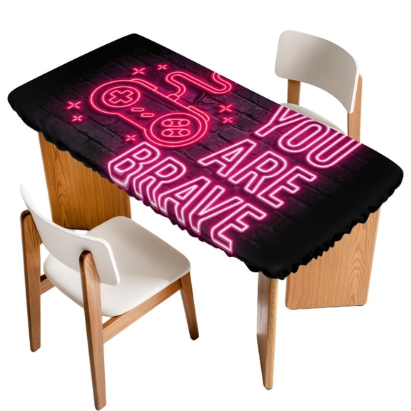 Fitted Tablecloth for 3 ft Rectangle Tables Video Game Table Cover with Elastic Edge Pink Shiny Gaming Playing Gamer Waterproof Table Clothes for Patio Garden Dinner Party Picnic Decor