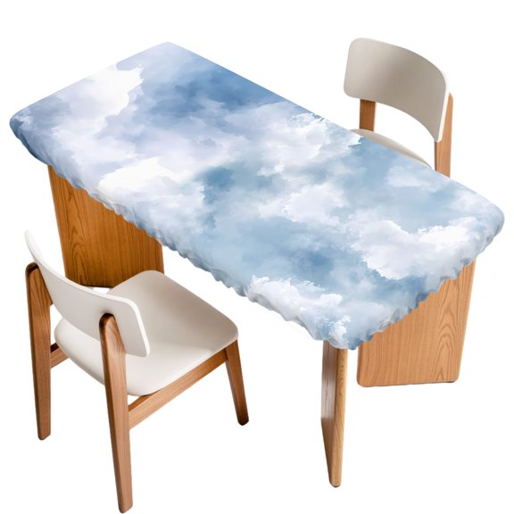 Fitted Tablecloth for 6 ft Rectangle Tables Blue Sky Cloud Table Cover with Elastic Edge Gradient Color Waterproof Table Clothes for Patio Garden Dinner Party Picnic Indoor Outdoor Decor