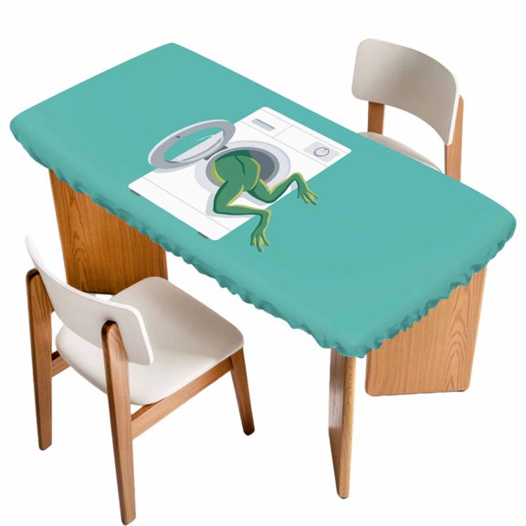 Fitted Tablecloth for 6 ft Rectangle Tables Green Frog into Washer Table Cover with Elastic Edge Funny Animal Teal Waterproof Table Clothes for Patio Garden Dinner Party Picnic Indoor Outdoor Decor