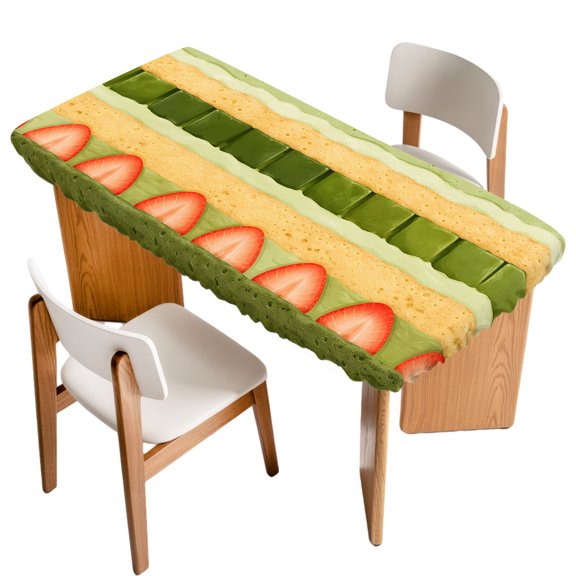 Fitted Tablecloth for 6 ft Rectangle Tables Green Matcha Cake Table Cover with Elastic Edge Delicious Cream Dessert Waterproof Table Clothes for Patio Garden Dinner Party Picnic Indoor Outdoor Decor