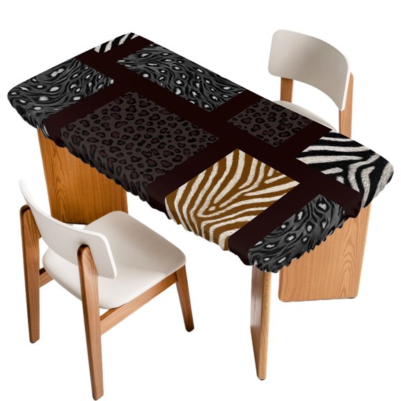 Fitted Tablecloth for 6 ft Rectangle Tables Leopard Zebra Print Table Cover with Elastic Edge Animal Fur Stripes Waterproof Table Clothes for Patio Garden Dinner Party Picnic Indoor Outdoor Decor
