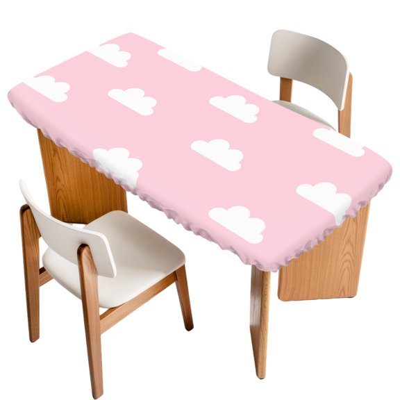 Fitted Tablecloth for 6 ft Rectangle Tables Pink Sky Clouds Table Cover with Elastic Edge Calm Atmosphere Waterproof Table Clothes for Patio Garden Dinner Party Picnic Indoor Outdoor Decor
