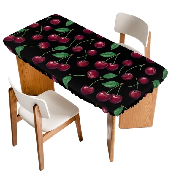 Fitted Tablecloth for 6 ft Rectangle Tables Red Cherry Table Cover with Elastic Edge Summer Tropical Fruit Waterproof Table Clothes for Patio Garden Dinner Party Picnic Indoor Outdoor Decor