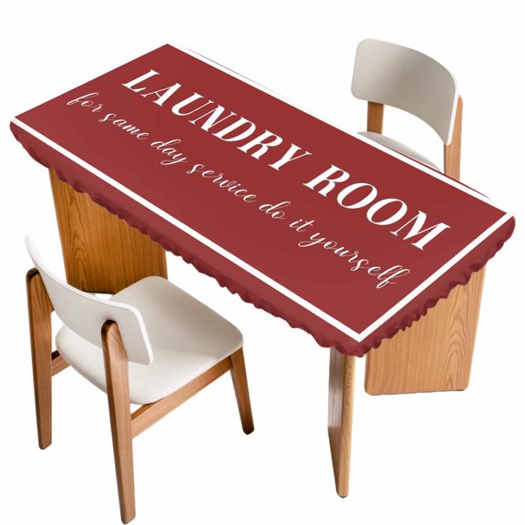 Fitted Tablecloth for 6 ft Rectangle Tables Red Laundry Room Table Cover with Elastic Edge Do It Yourself Waterproof Table Clothes for Patio Garden Dinner Party Picnic Indoor Outdoor Decor