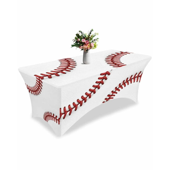 Fitted Tablecloth 6ft American Baseball Rectangular Tablecloths Stretch Spandex Table Cover Washable Elastic Sports Red White Stitches Table Cloth Protector for Dinner Party Wedding Banquet