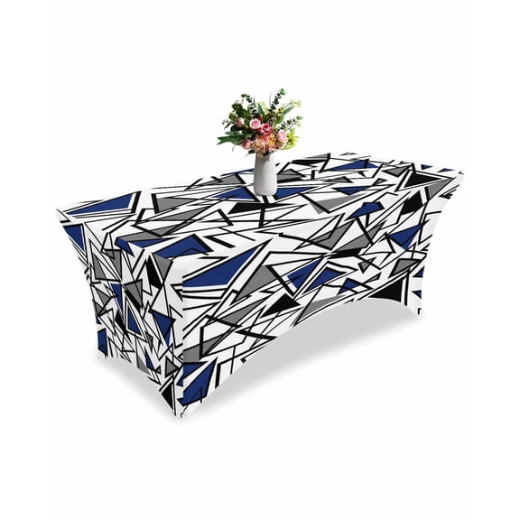 Fitted Tablecloth 6ft Blue Grey Geometric Rectangular Tablecloths Stretch Spandex Table Cover Washable Elastic Triangle Modern Art Table Cloth Protector for Dinner Party Wedding Banquet