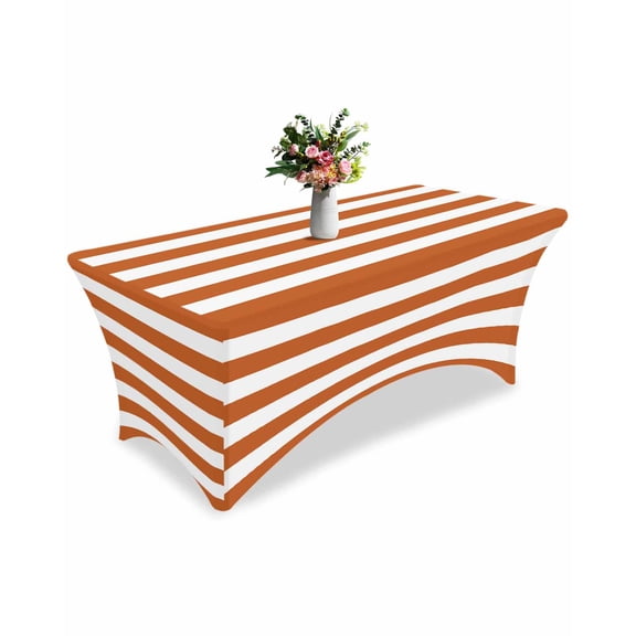 Fitted Tablecloth 6ft Classical Stripe Rectangular Tablecloths Stretch Spandex Table Cover Washable Elastic Orange Table Cloth Protector for Dinner Party Wedding Banquet