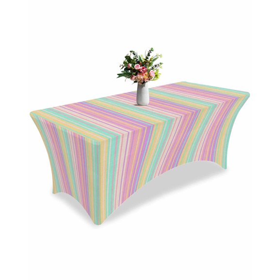 Fitted Tablecloth 6ft Colorful Stripes Rectangular Tablecloths Stretch Spandex Table Cover Washable Elastic Linen Classic Striped Table Cloth Protector for Dinner Party Wedding Banquet