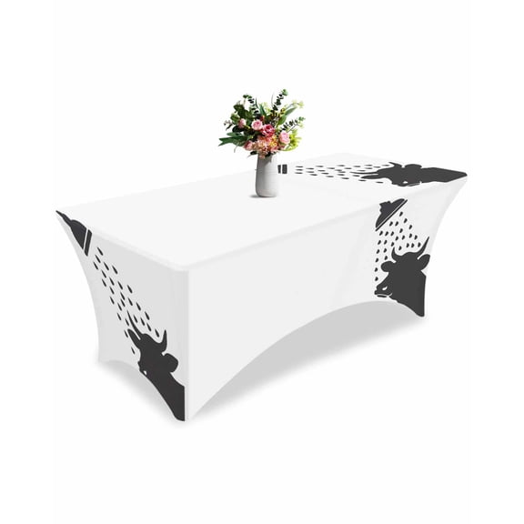 Fitted Tablecloth 6ft Cow Shower Rectangular Tablecloths Stretch Spandex Table Cover Washable Elastic Funny Animal Shadow Table Cloth Protector for Dinner Party Wedding Banquet