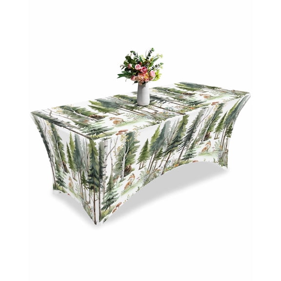 Fitted Tablecloth 6ft Forest Animal Rectangular Tablecloths Stretch Spandex Table Cover Washable Elastic Woodland Bear Fox Deer Bird Table Cloth Protector for Dinner Party Wedding Banquet