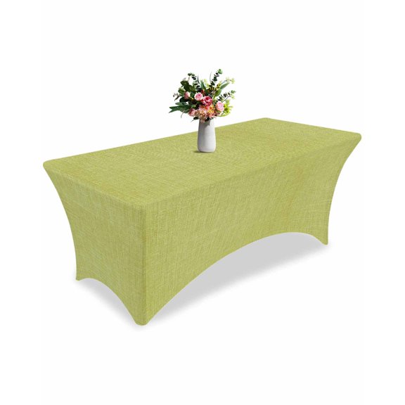Fitted Tablecloth 6ft Fruit Green Linen Rectangular Tablecloths Stretch Spandex Table Cover Washable Elastic Farmhouse Pure Color Table Cloth Protector for Dinner Party Wedding Banquet