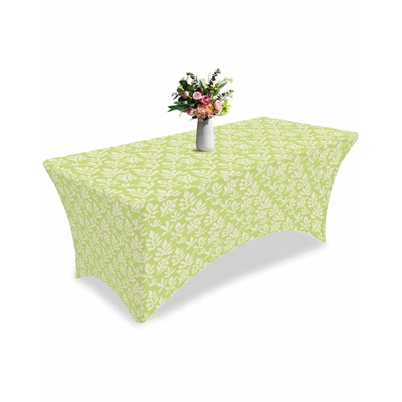 Fitted Tablecloth 6ft Green Leaves Rectangular Tablecloths Stretch Spandex Table Cover Washable Elastic Abstract Leaf Plant Table Cloth Protector for Dinner Party Wedding Banquet