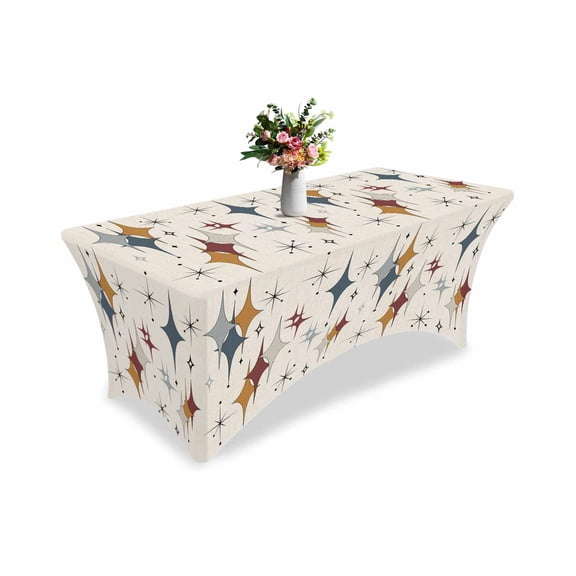 Fitted Tablecloth 6ft Grey Red Yellow Diamond Rectangular Tablecloths Stretch Spandex Table Cover Elastic Modern Geometric Mid Century Linen Table Cloth Protector for Dinner Party Wedding Banquet