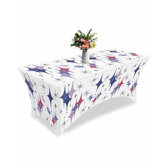 Fitted Tablecloth 6ft Lavender Purple Pink Diamond Rectangular Tablecloths Stretch Spandex Table Cover Elastic Modern Geometric Mid Century Table Cloth Protector for Dinner Party Wedding Banquet