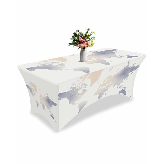 Fitted Tablecloth 6ft Maps Of The World Rectangular Tablecloths Stretch Spandex Table Cover Washable Elastic Earth Tourism Table Cloth Protector for Dinner Party Wedding Banquet