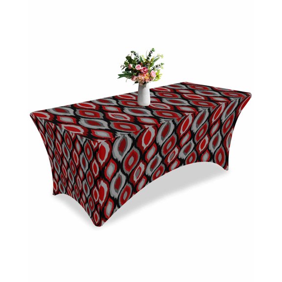 Fitted Tablecloth 6ft Modern Diamond Pattern Rectangular Tablecloths Stretch Spandex Table Cover Washable Elastic Red Geometric Lines Table Cloth Protector for Dinner Party Wedding Banquet