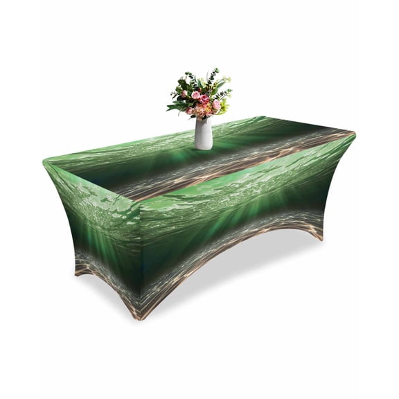 Fitted Tablecloth 6ft Ocean Beaches Rectangular Tablecloths Stretch Spandex Table Cover Washable Elastic Green Light Clear Water Table Cloth Protector for Dinner Party Wedding Banquet