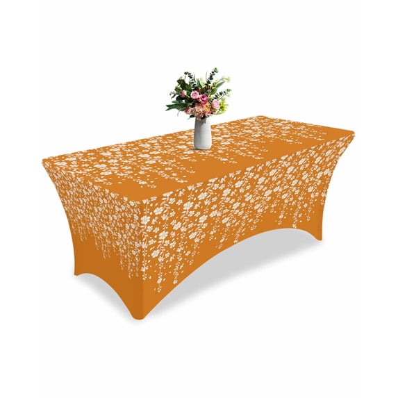 Fitted Tablecloth 6ft Orange Floral Rectangular Tablecloths Stretch ...