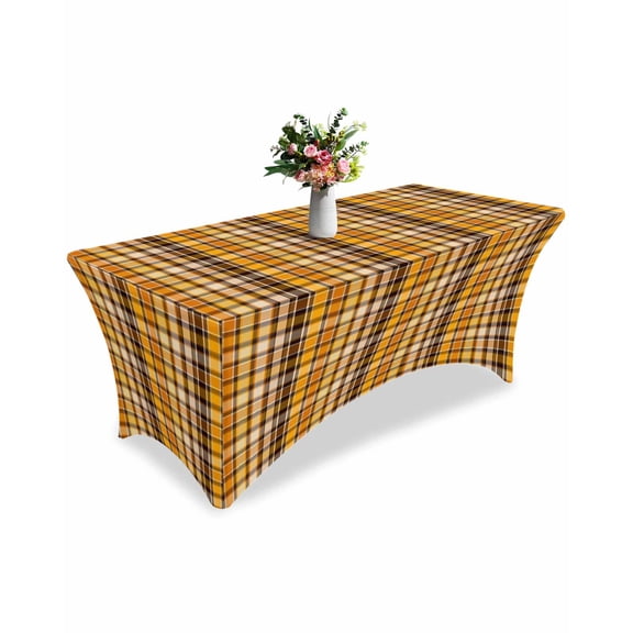 Fitted Tablecloth 6ft Orange Yellow Buffalo Plaid Rectangular Tablecloths Stretch Spandex Table Cover Washable Elastic Classic Check Table Cloth Protector for Dinner Party Wedding Banquet