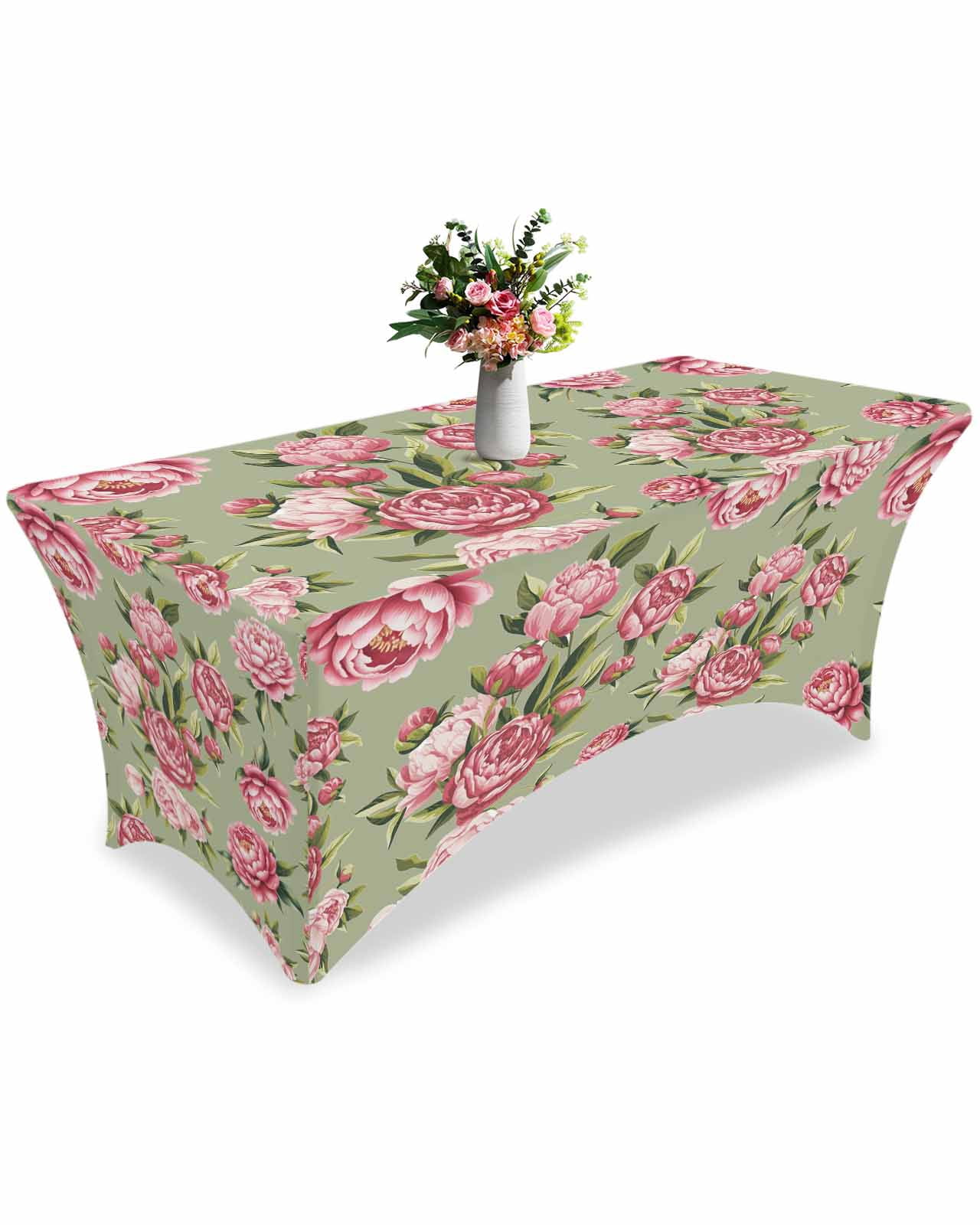 Fitted Tablecloth 6ft Pink Rose Floral Rectangular Tablecloths Stretch ...