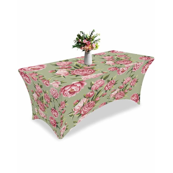 Fitted Tablecloth 6ft Pink Rose Floral Rectangular Tablecloths Stretch ...