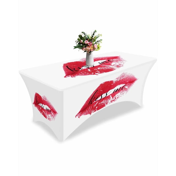 Fitted Tablecloth 6ft Red Lipprint Rectangular Tablecloths Stretch Spandex Table Cover Washable Elastic Kiss Lip Table Cloth Protector for Dinner Party Wedding Banquet