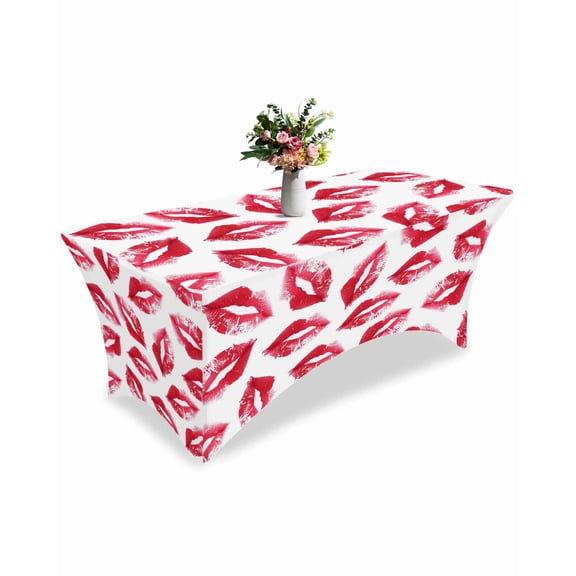 Fitted Tablecloth 6ft Red Lipprint Rectangular Tablecloths Stretch Spandex Table Cover Washable Elastic Sexy Lip Table Cloth Protector for Dinner Party Wedding Banquet