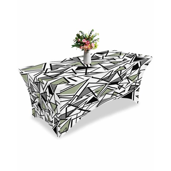 Fitted Tablecloth 6ft Sage Green Grey Geometric Rectangular Tablecloths Stretch Spandex Table Cover Washable Elastic Triangle Modern Art Table Cloth Protector for Dinner Party Wedding Banquet
