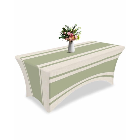 Fitted Tablecloth 6ft Sage Green Stripe Lines Rectangular Tablecloths Stretch Spandex Table Cover Washable Elastic Linen Striped Table Cloth Protector for Dinner Party Wedding Banquet