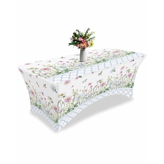 Fitted Tablecloth 6ft Spring Flowers Rectangular Tablecloths Stretch ...