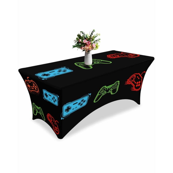Fitted Tablecloth 6ft Video Games Rectangular Tablecloths Stretch Spandex Table Cover Washable Elastic Retro Gaming Playing Gamer Table Cloth Protector for Dinner Party Wedding Banquet
