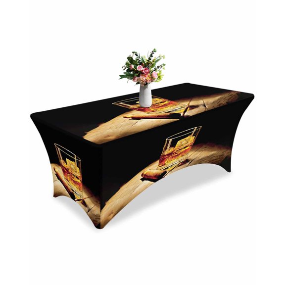 Fitted Tablecloth 6ft Whisky Glass Rectangular Tablecloths Stretch Spandex Table Cover Washable Elastic Wine Cigarettes Wood Table Cloth Protector for Dinner Party Wedding Banquet
