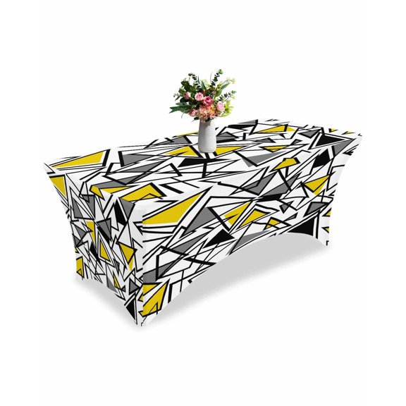 Fitted Tablecloth 6ft Yellow Grey Geometric Rectangular Tablecloths Stretch Spandex Table Cover Washable Elastic Triangle Modern Art Table Cloth Protector for Dinner Party Wedding Banquet