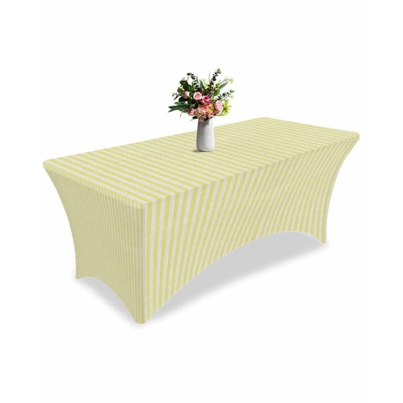 Fitted Tablecloth 6ft Yellow Stripes Rectangular Tablecloths Stretch Spandex Table Cover Washable Elastic Linen Classic Vertical Striped Table Cloth Protector for Dinner Party Wedding Banquet