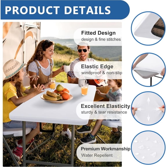 Fitted Tablecloth for 8 Foot Rectangle Tables-10 Pack White Elastic Outdoor Picnic Table Cover-Spandex Stretch Folding Table Cloths 8ft for Camping Dining Room  Kitchen Banquet Party