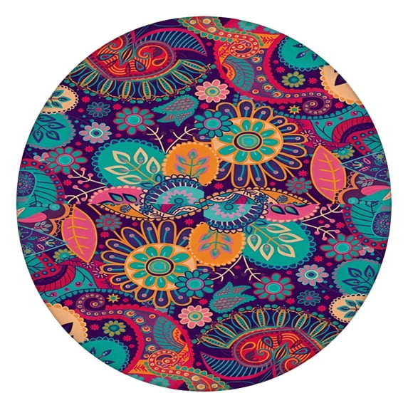 Fitted Tablecloth Bohemian Ethnic Floral Retro Boho chic, Waterproof Elastic Fitted Vinyl, Backed for Dining and Camping