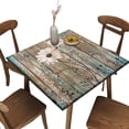 thumbnail image 1 of Fitted Tablecloth for Card Table, Wood and Flower Pattern Printed on Stain Resistant Polyester Table Cover, for Picnic Camping and Kitchen Dining Party, Fit for 32" x 32" Square Table, 1 of 4