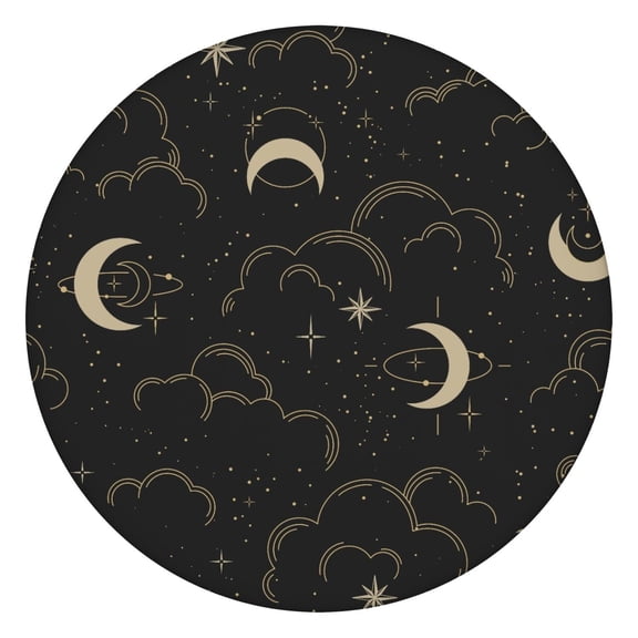 Fitted Tablecloth Celestial Elements Gothic Astral Star Map Cosmic Style, Waterproof Vinyl Tablecloth Backed for Daily Use